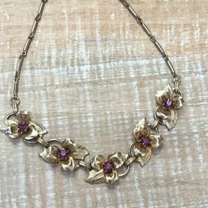 Coro Style Necklace Choker Purple Rhinestone Floral Dogwood Flower Whimsigoth